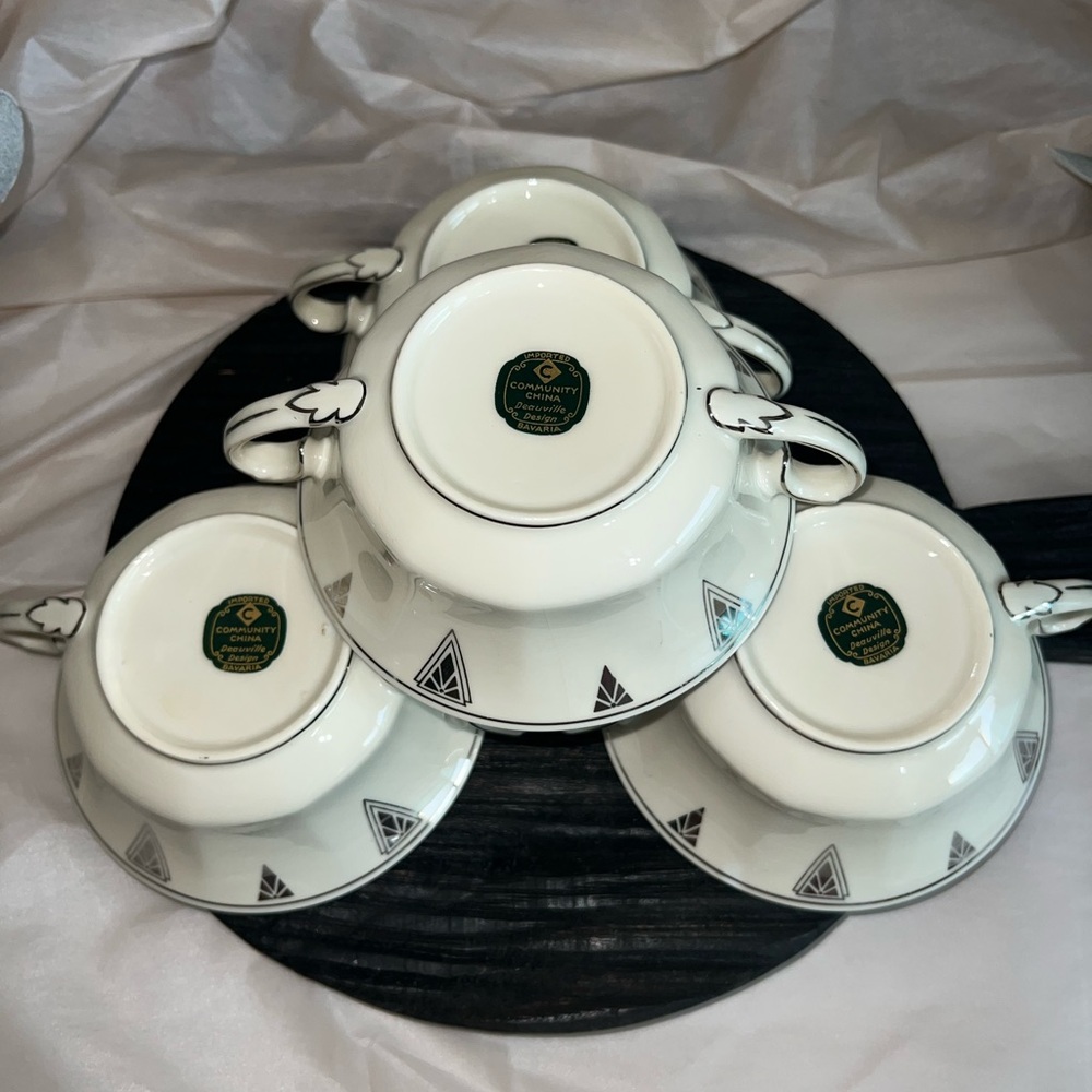 Vintage Community China Bavaria-Deauville Soup Bowls/Art Deco/Set of 4 - Picture 3 of 9